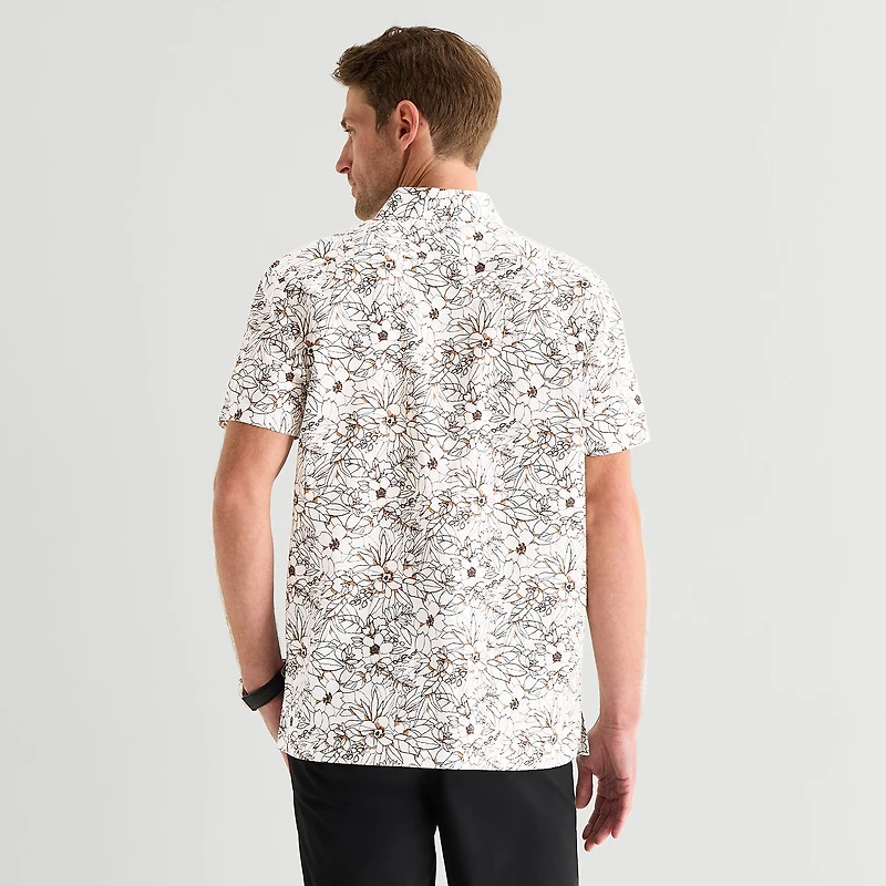 Stafford Linen Print Mens Short Sleeve Regular Fit Button-Down Shirt