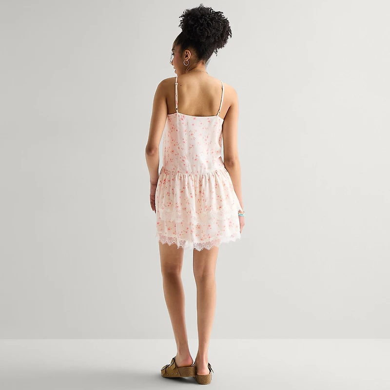 Arizona Womens Juniors Square Neck Sleeveless Babydoll Dress