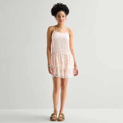 Arizona Womens Juniors Square Neck Sleeveless Babydoll Dress