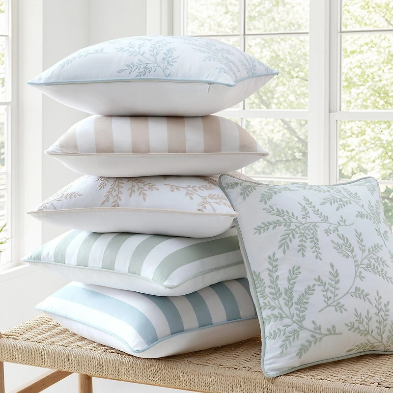 Martha Stewart Murray Leaves Embroidered 18x18 Square Throw Pillow