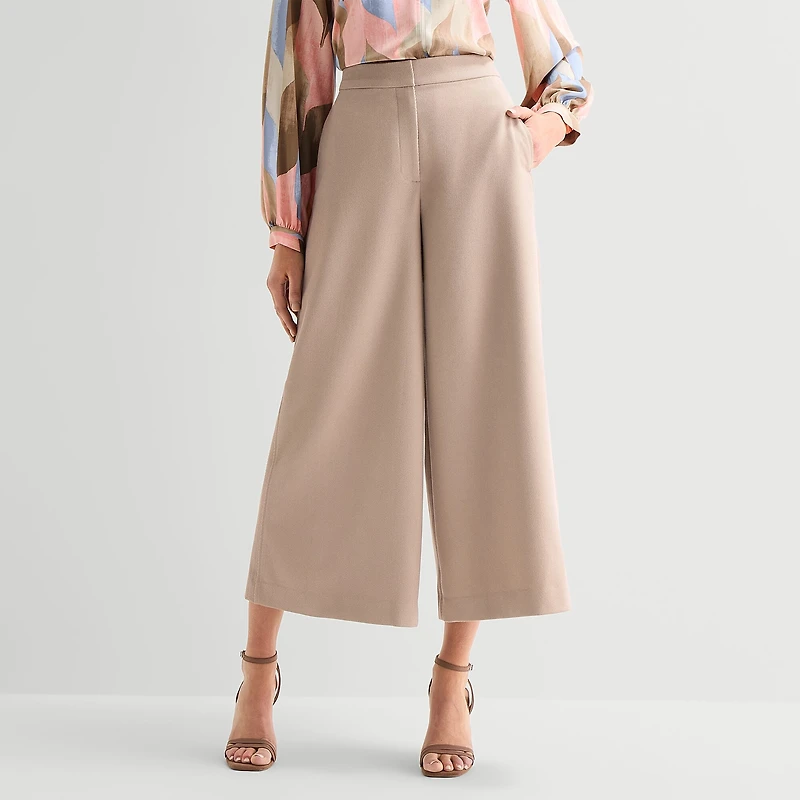 Worthington Womens Wide Leg High Rise Cropped Pant