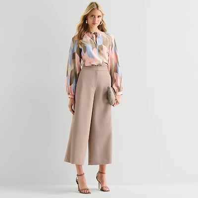 Worthington Womens Wide Leg High Rise Cropped Pant
