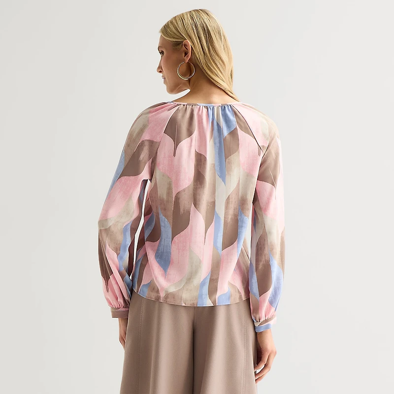 Worthington Womens Split Tie Neck Long Sleeve Blouse