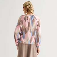 Worthington Womens Split Tie Neck Long Sleeve Blouse