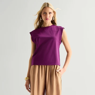 Worthington Womens Crew Neck Sleeveless Blouse