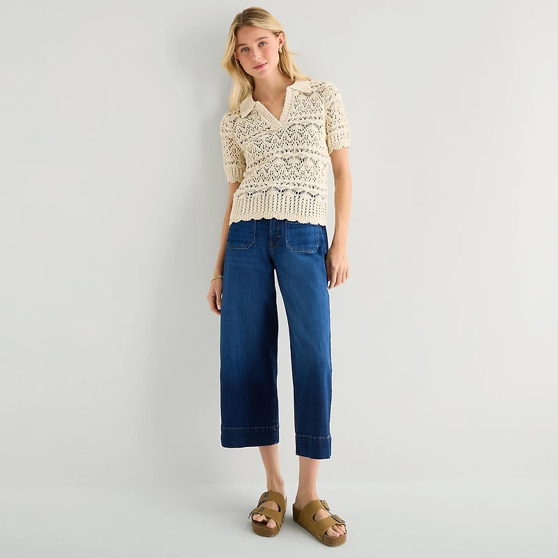 a.n.a Womens Short Sleeve Pullover Sweater