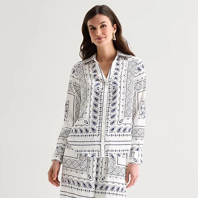 Worthington Womens Cuffed Long Sleeve Slim Fit Button-Down Shirt