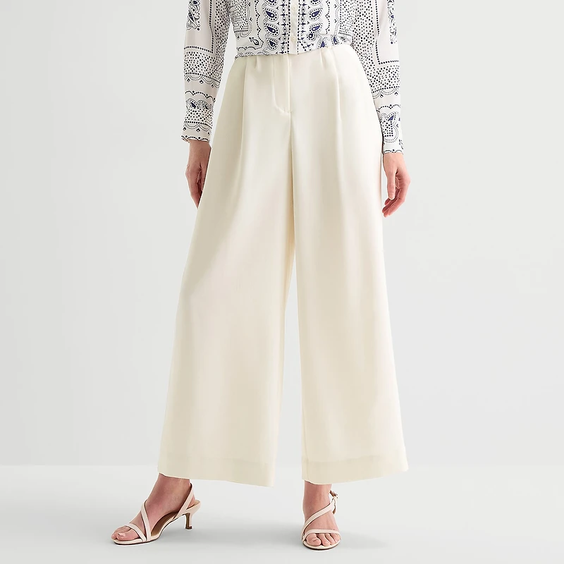 Worthington Womens Wide Leg High Rise Pleated Pant