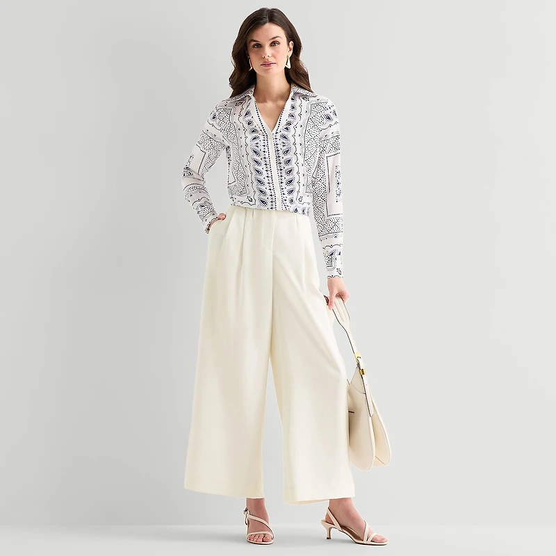 Worthington Womens Wide Leg High Rise Pleated Pant