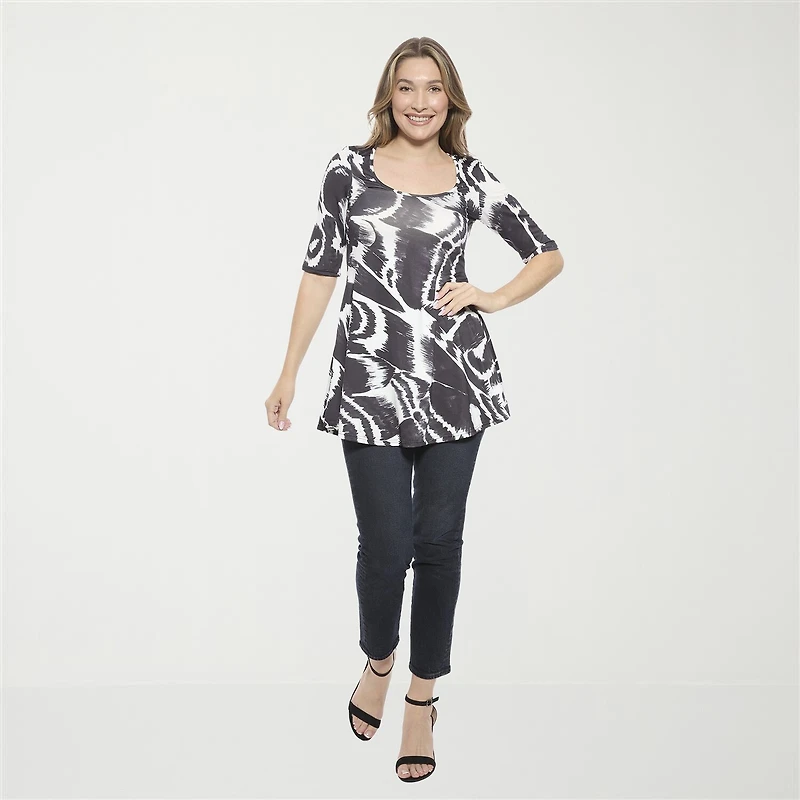 24seven Comfort Apparel Womens Scoop Neck Elbow Sleeve Tunic Top