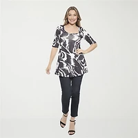 24seven Comfort Apparel Womens Scoop Neck Elbow Sleeve Tunic Top