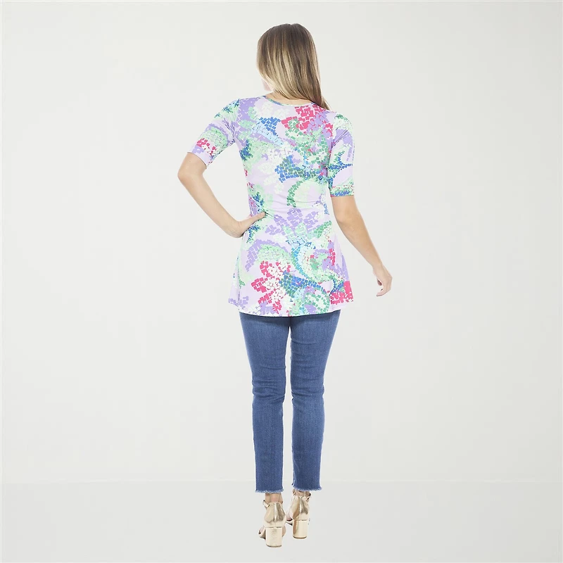 24seven Comfort Apparel Womens Elbow Sleeve Relaxed Fit Henley Shirt