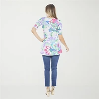 24seven Comfort Apparel Womens Elbow Sleeve Relaxed Fit Henley Shirt