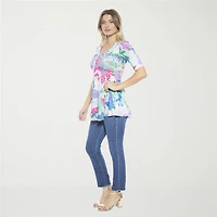 24seven Comfort Apparel Womens Elbow Sleeve Relaxed Fit Henley Shirt