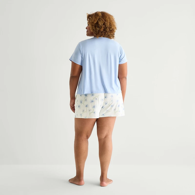 Ambrielle Womens V-Neck Short Sleeve 3-pc. Plus Pajama Set