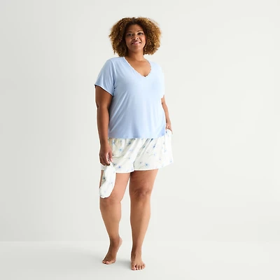 Ambrielle Womens V-Neck Short Sleeve 3-pc. Plus Pajama Set