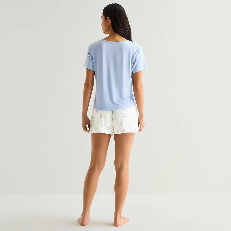 Ambrielle Womens V-Neck Short Sleeve 3-pc. Pajama Set