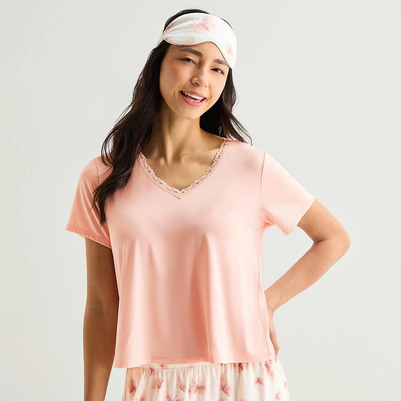 Ambrielle Womens V-Neck Short Sleeve 3-pc. Pajama Set