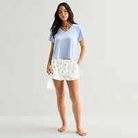 Ambrielle Womens V-Neck Short Sleeve 3-pc. Pajama Set