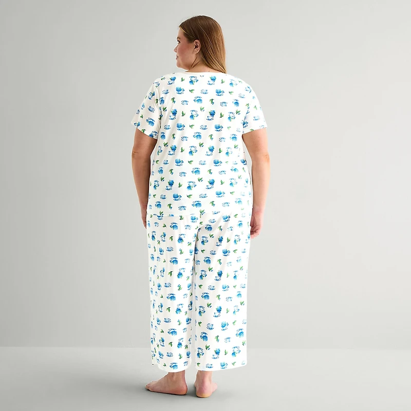 Adonna Womens Short Sleeve 2-pc. Plus Pajama Set