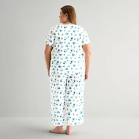 Adonna Womens Short Sleeve 2-pc. Plus Pajama Set