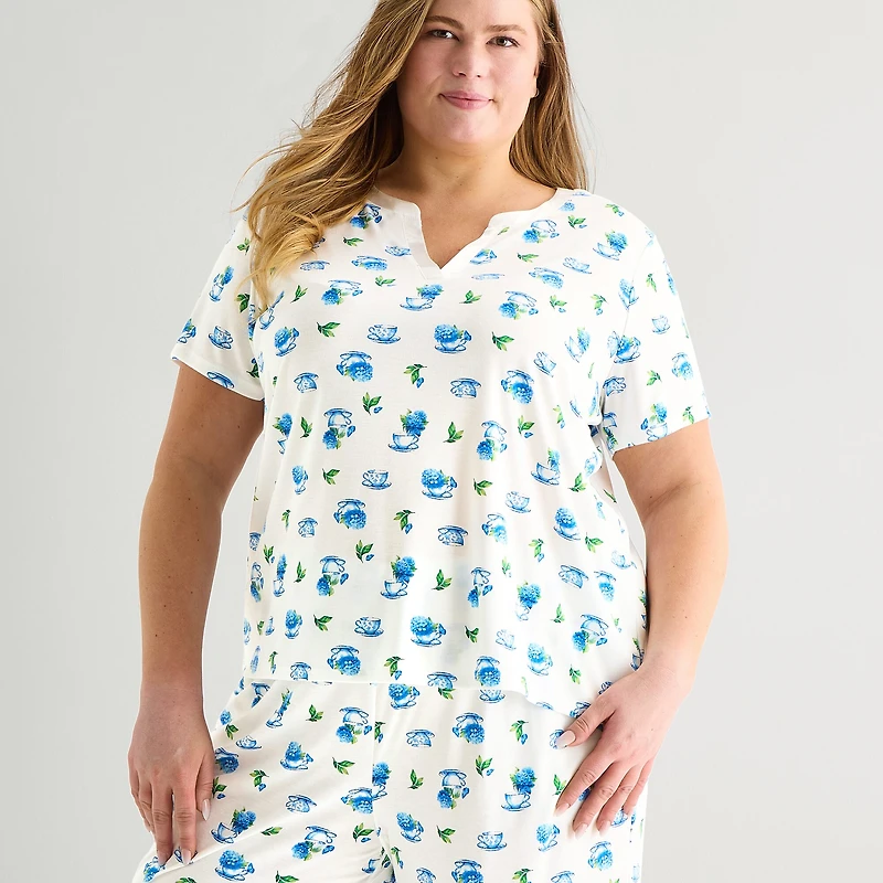 Adonna Womens Short Sleeve 2-pc. Plus Pajama Set