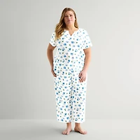 Adonna Womens Short Sleeve 2-pc. Plus Pajama Set
