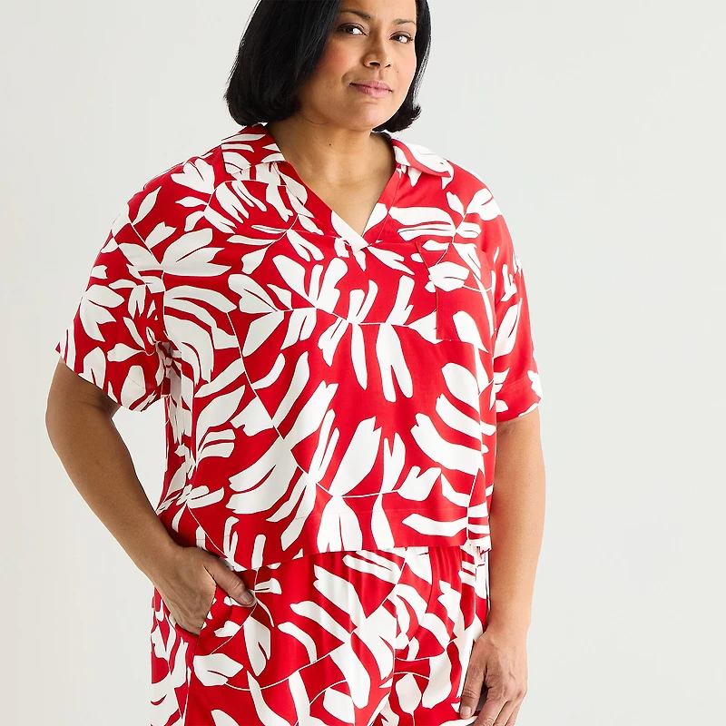Liz Claiborne Cool and Calm Womens Short Sleeve 2-pc. Plus Pajama Set