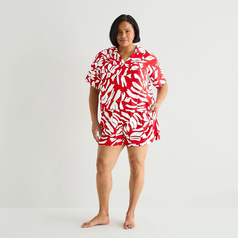 Liz Claiborne Cool and Calm Womens Short Sleeve 2-pc. Plus Pajama Set