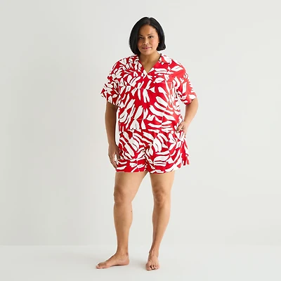 Liz Claiborne Cool and Calm Womens Short Sleeve 2-pc. Plus Pajama Set
