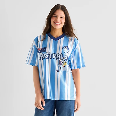 Womens Juniors V Neck Short Sleeve Bluey Jersey