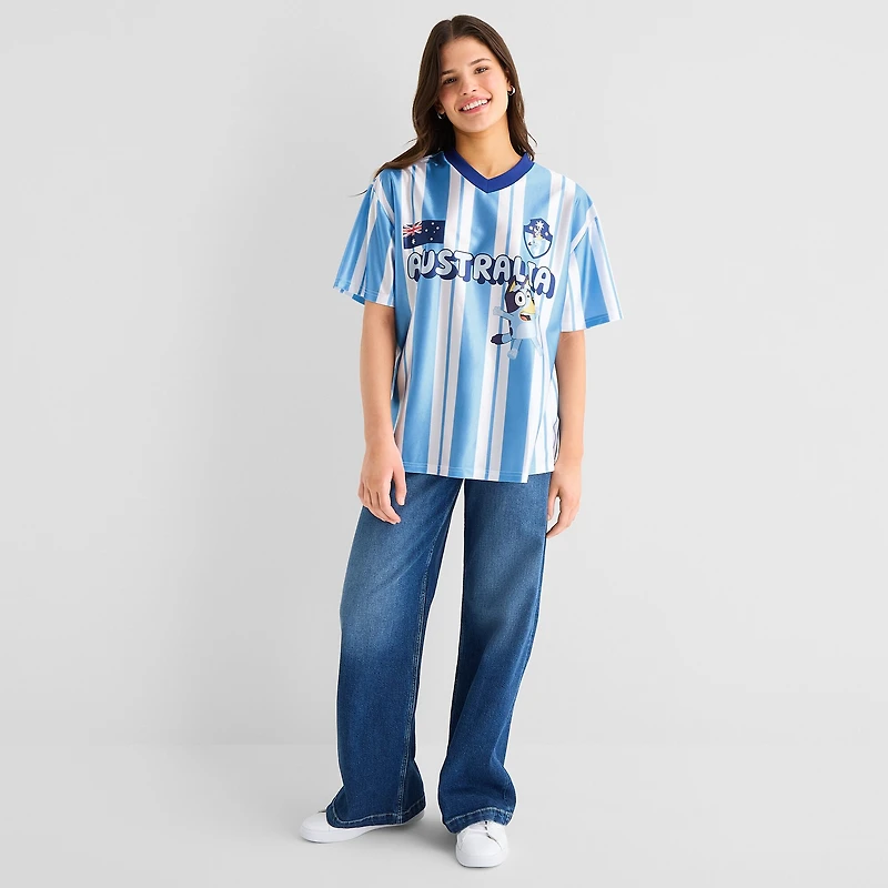 Womens Juniors V Neck Short Sleeve Bluey Jersey