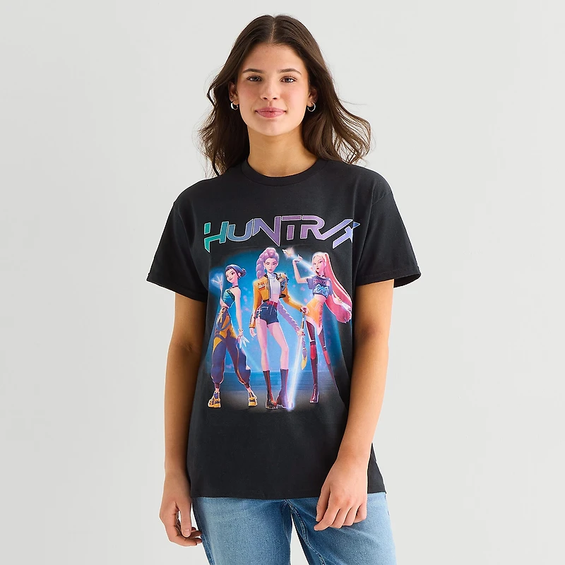 Womens Juniors Crew Neck Short Sleeve Regular Fit KPop Demon Hunters Graphic T-Shirt