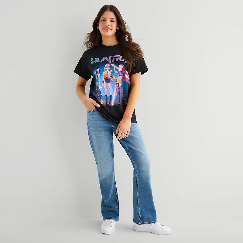 Womens Juniors Crew Neck Short Sleeve Regular Fit KPop Demon Hunters Graphic T-Shirt