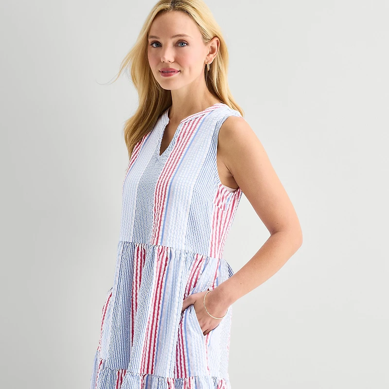 St. John's Bay Womens Sleeveless Striped A-Line Dress