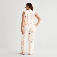 Jaclyn Womens Crew Neck Sleeveless 2-pc. Plus Pajama Set