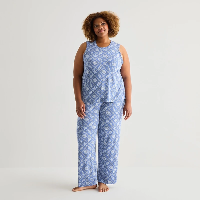 Jaclyn Womens Crew Neck Sleeveless 2-pc. Plus Pajama Set