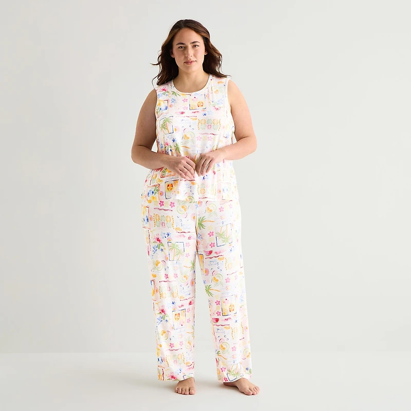 Jaclyn Womens Crew Neck Sleeveless 2-pc. Plus Pajama Set