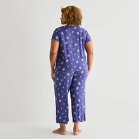 Jaclyn Womens Crew Neck Short Sleeve 2-pc. Plus Pajama Set
