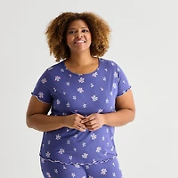 Jaclyn Womens Crew Neck Short Sleeve 2-pc. Plus Pajama Set