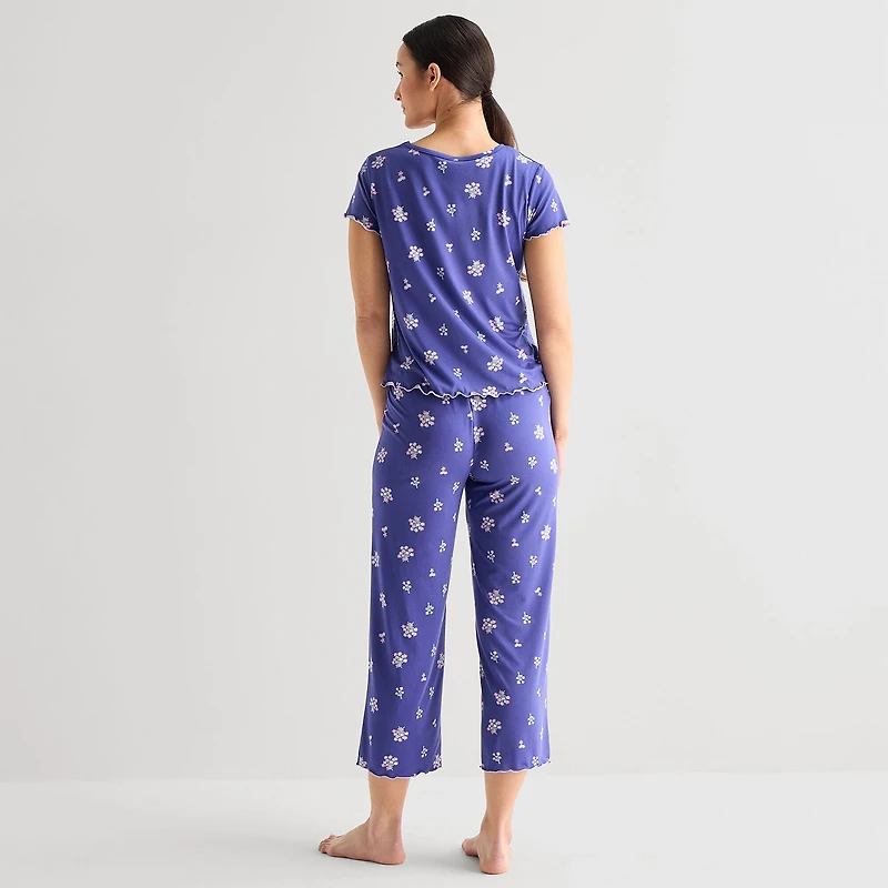 Jaclyn Womens Crew Neck Short Sleeve 2-pc. Pajama Set