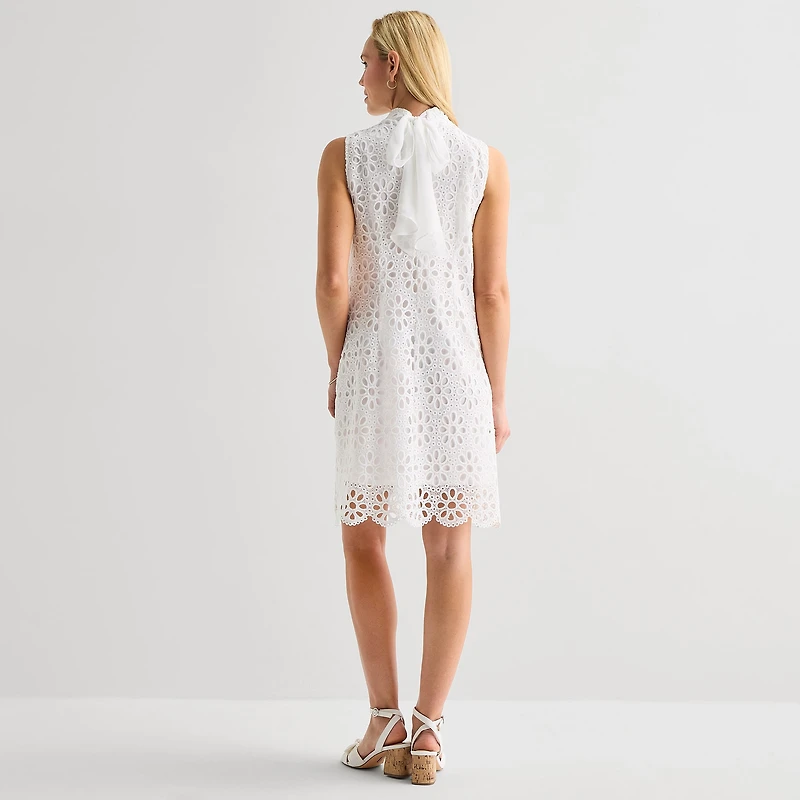 Robbie Bee Womens High Neck Sleeveless Shift Dress