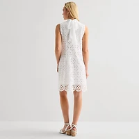 Robbie Bee Womens High Neck Sleeveless Shift Dress
