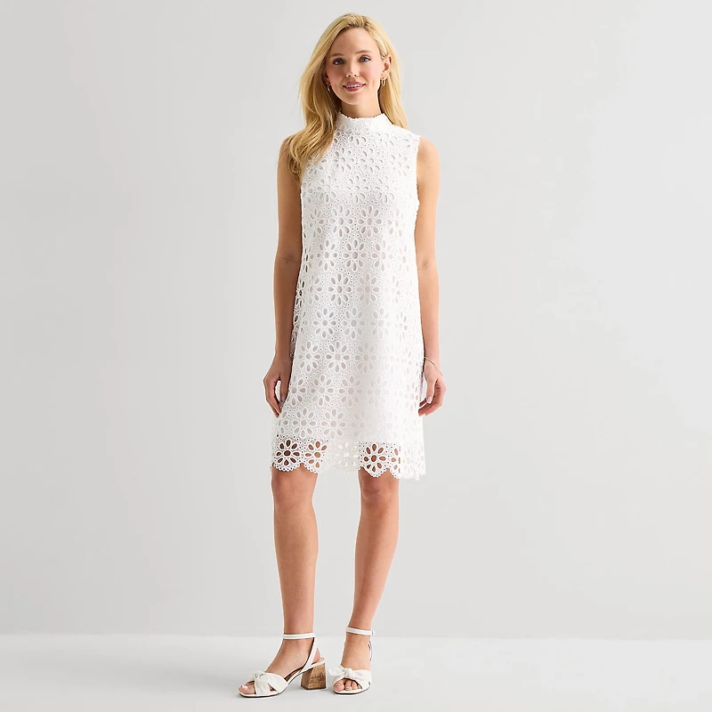 Robbie Bee Womens High Neck Sleeveless Shift Dress
