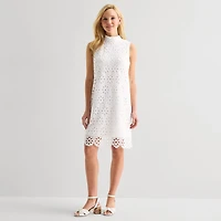 Robbie Bee Womens High Neck Sleeveless Shift Dress