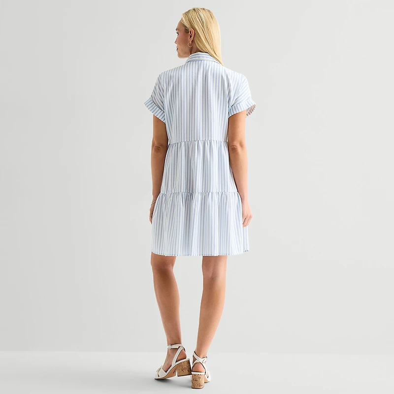 Alyx Womens Short Sleeve Striped Shirt Dress