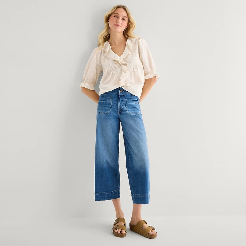 a.n.a Womens V Neck Elbow Sleeve Blouse