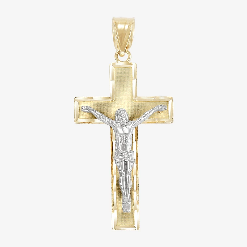 Crucifix Mens 14K Two Tone Gold Cross Pendant