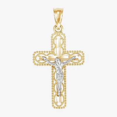 Crucifix Unisex Adult 14K Two Tone Gold Cross Pendant