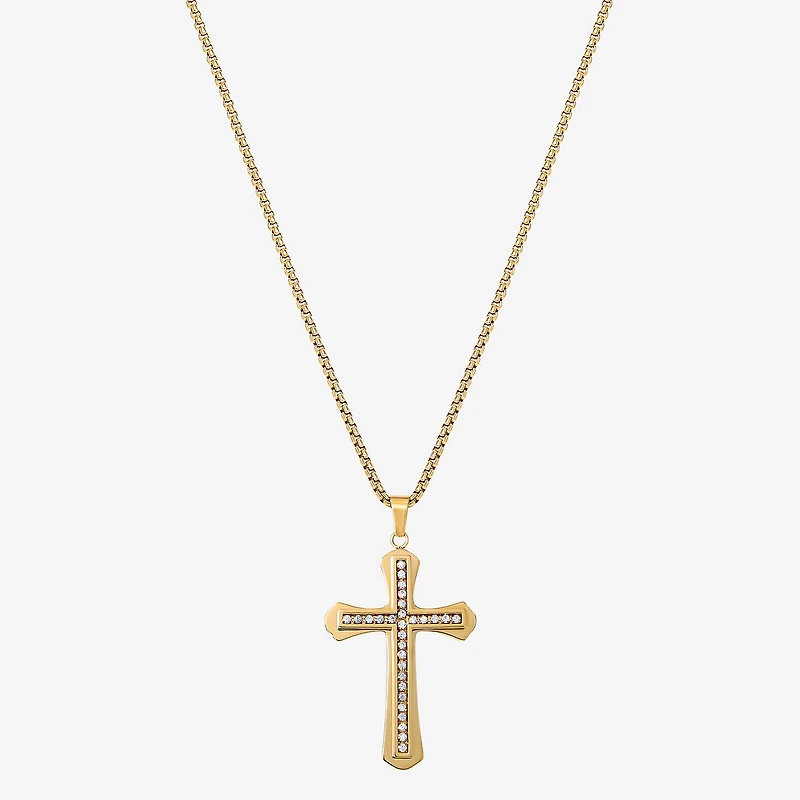 Shaquille O'Neal XLG™ Mens White Cubic Zirconia Stainless Steel Cross 24 Inch Pendant Necklace